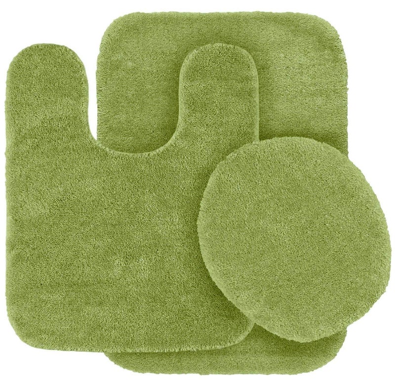 Fancy Linen 3pc Solid Non-Slip Bath Mat Set Bathroom U-Shaped Contour Rug, Mat and Toilet Lid Cover New # 6 (Sage Green)